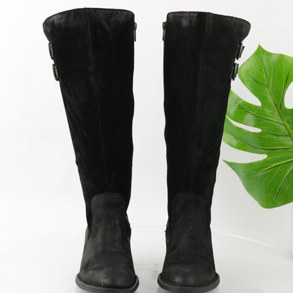 Born Womens Basil Riding Boot Size 8.5 M Tall Black Suede Block Heel Buckles - Picture 2 of 16